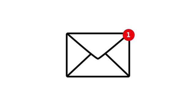 Simple black outline of an envelope with a red notification badge
