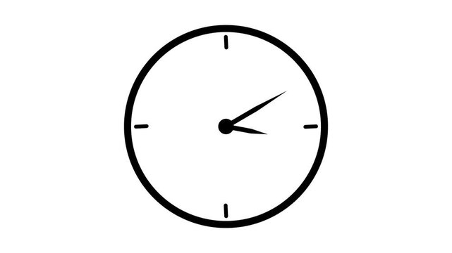 Simple black and white illustration of a circular wall clock with hands