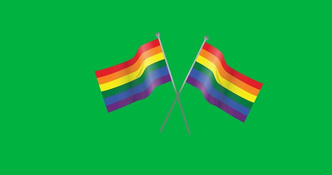 Digital animation of two rainbow flags icons against black background