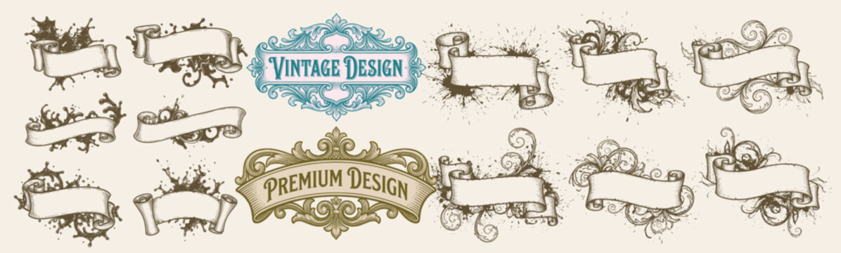 Vintage baroque scrolls and decorative frames vector illustration