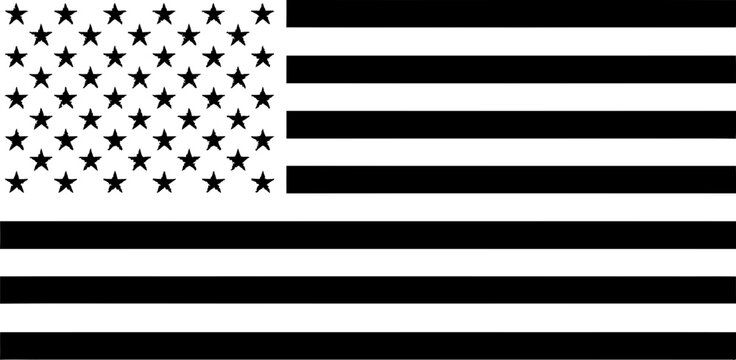 Black and white american flag silhouette on transparent background