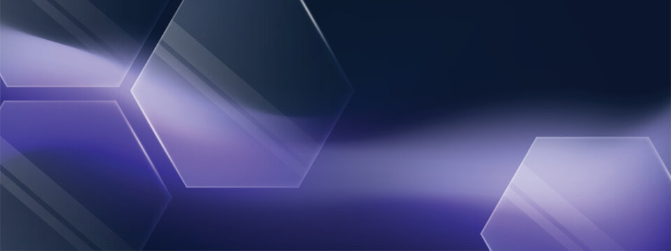 Abstract blue technology background with glassmorphism effect, hexagon shapes.