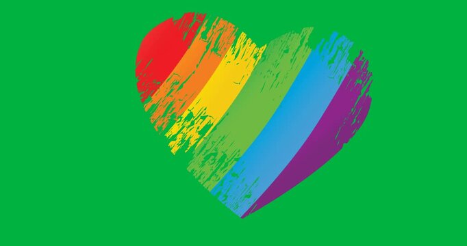 Digital animation of rainbow heart icon against black background