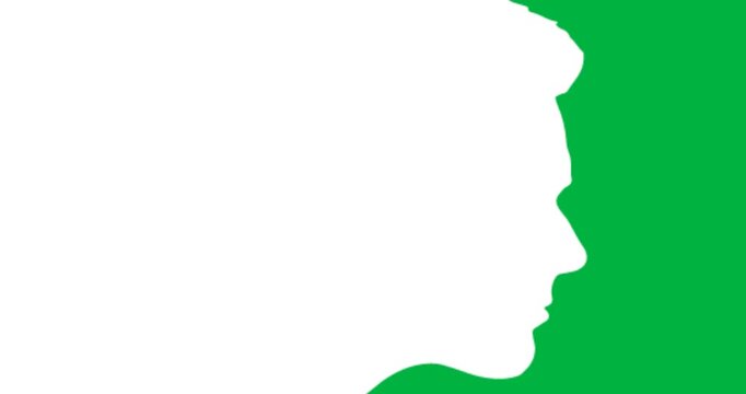 Digital animation of white silhouette of side view of a man face against black background