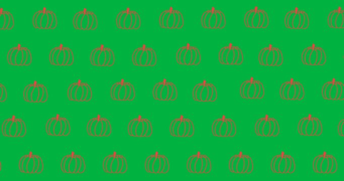 Digital animation of multiple red pumpkin icons in seamless pattern against black background