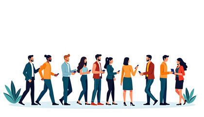 Fototapeta premium Diverse Team Collaboration in Flat Design Illustration