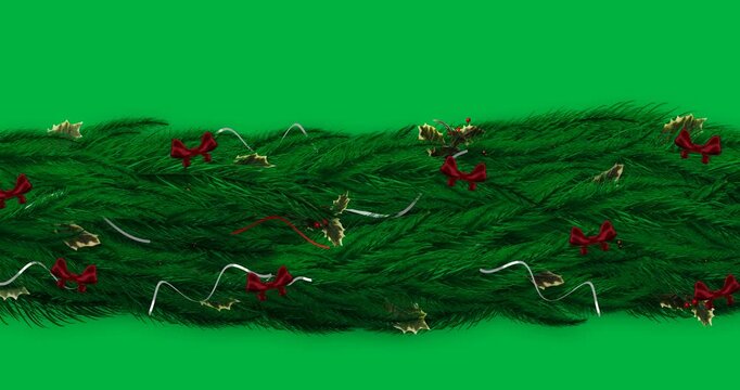 Decorated green tree branch with copy space against black background