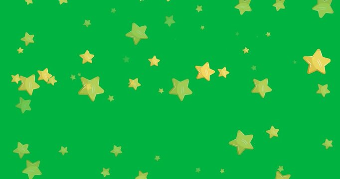 Digital animation of multiple golden stars icons falling against black background