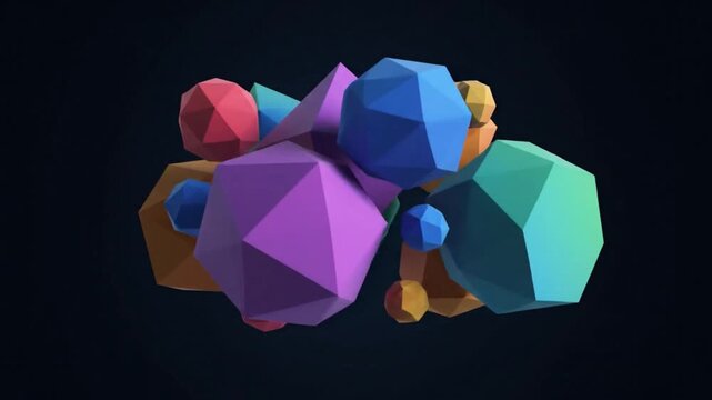 Colorful 3D geometric shapes cluster.