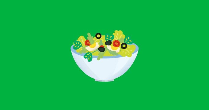 Digitally generated image of green salad bowl icon against black background