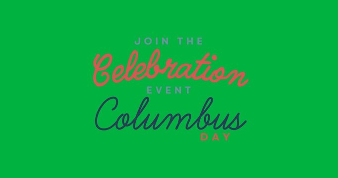 Digital animation of happy columbus day text banner against black background