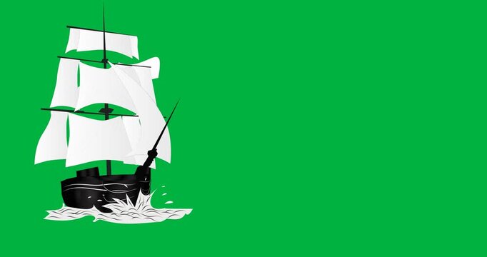 Digital animation of ship icon with copy space on black background