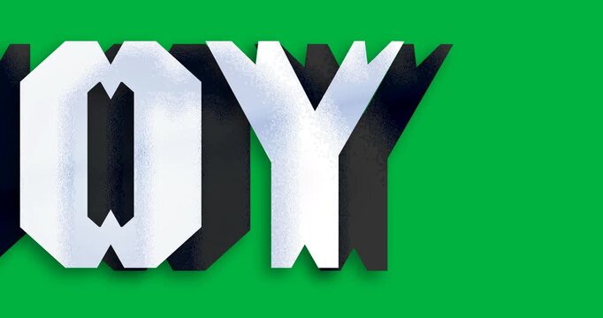 Digital animation of joy text banner against black background