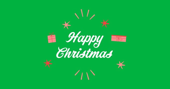 Digital animation of happy christmas text banner against black background