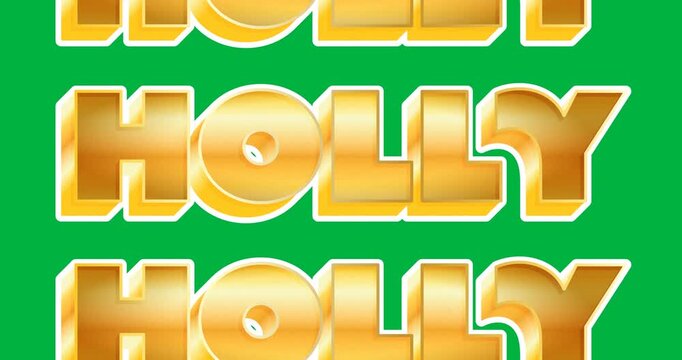 Digital animation of golden holly text banners in seamless pattern against black background