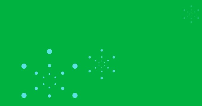 Digital animation of blue fireworks icons bursting against black background