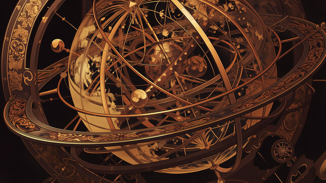 Vintage Ornate Armillary Sphere Celestial Navigation Illustration