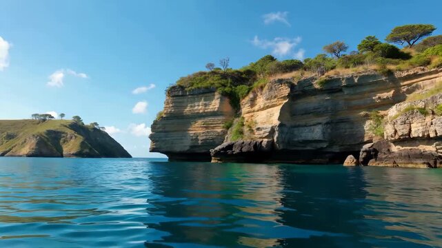 Coastal rock and sea scenery, blue sea cliff scenery