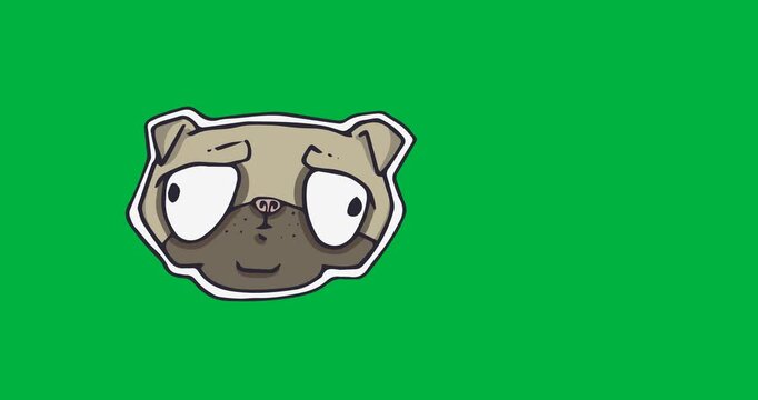 Digital animation of puppy dog face icon against black background