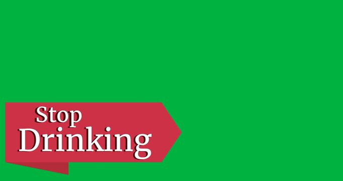 Digital animation of stop drinking text over a red banner against black background