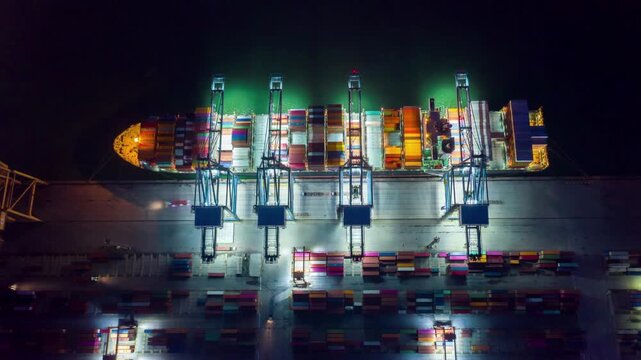 busy night at Container port terminal facility import export business finance background