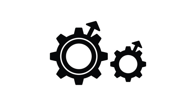 Black gears of varying sizes form a mechanical abstract silhouette