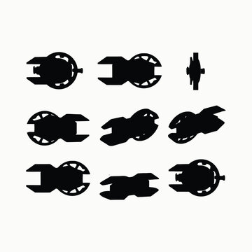 Multiple Views of a Futuristic Black Tech Device Mockup with Dimensions technology prototype