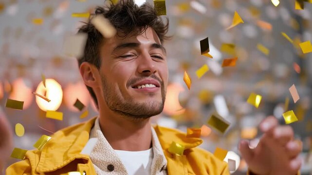 Celebration of a Winner at a Party With Confetti and Bright Lights in the Background Generative AI