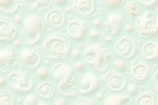 A seamless seashell spiral cutaway pattern illustration background scattered on pale mint