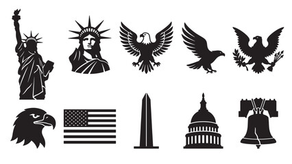 American National Landmark and Symbol Silhouette Set for USA Patriotic Heritage and Independence Day Design © NaeemurRahman