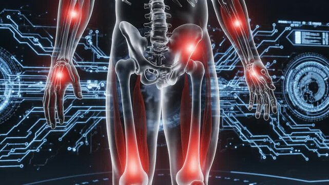 Human body anatomy with highlighted joints for commercial backgrounds, digital design, and advertising