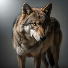 Fototapeta premium Wolf standing alone looking forward.