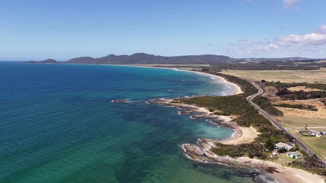 Landing on Tasmania North Coast Bass Strait by Highway Edgcumbe beach village.