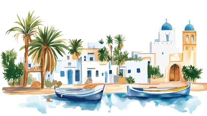 Obraz premium Djerba Island. Djerba Island hand drawn watercolor illustration on white background