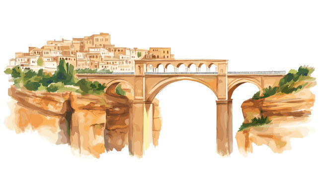 Constantine Bridge City. Constantine Bridge City hand drawn watercolor illustration on white background
