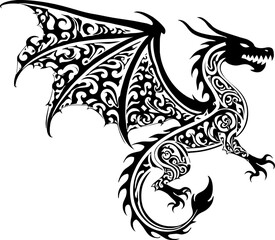 Obraz premium Tribal dragon with ornate filigree wings silhouette