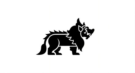 Fototapeta premium Monochromatic Flat Design Mythical Kirin Silhouette Symbol Animal Illustration