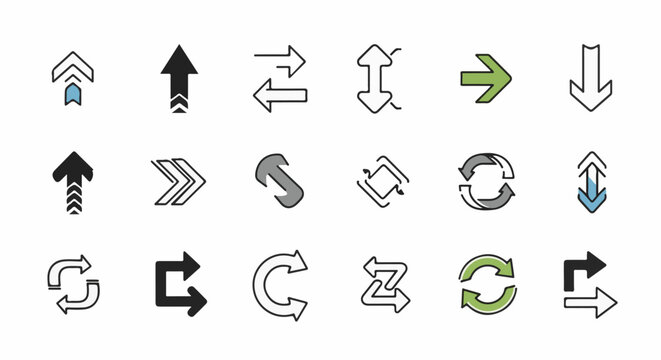 A collection of arrow icons depicting various directions and movements