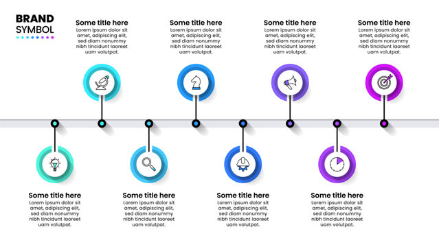 Infographic template. Horizontal line with 8 points