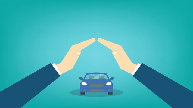 Car Insurance Protection Animation Hands Covering Vehicle Safety Auto Coverage Security Concept