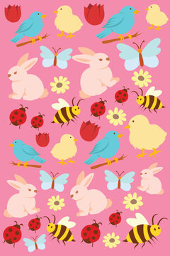 spring_animals_bunny_bird_chick_butterfly_ladybug