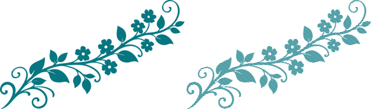 Teal floral vine flourishes with solid and striped leaves