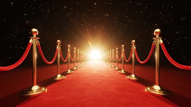 Red carpet with golden barriers for commercial backgrounds, digital design, and advertising
