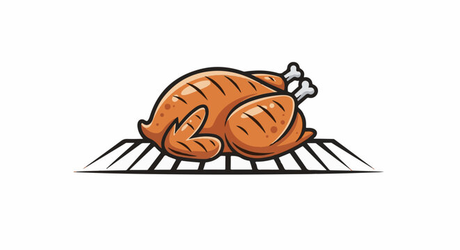A cartoon of a roasted chicken with exposed bones on a grill