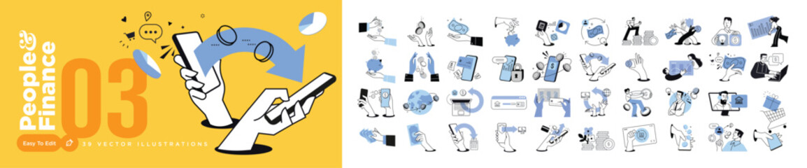 Fototapeta na wymiar People and finance. Vector illustrations of people in various financial and banking activities. Concepts for graphic and web design, social media, business and marketing material.