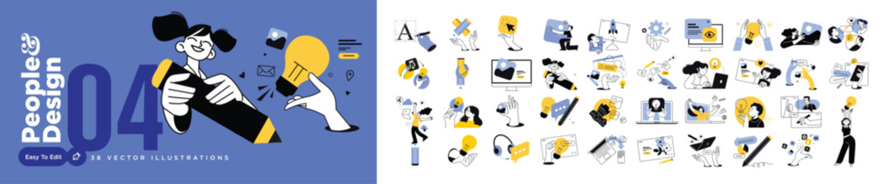 People and design. Vector illustrations of people in various graphic and web design development activities. Concepts for graphic and web design, social media, business and marketing material.