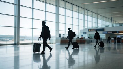 Fototapeta premium People walking with luggage in airport terminal