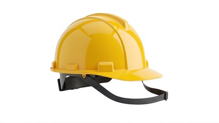 Fototapeta premium A yellow hard hat with a black strap on a white background
