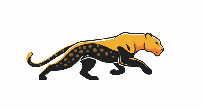 Stylized cheetah in motion, golden yellow upper, black spotted lower