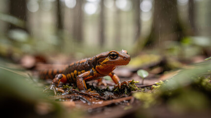 Obraz premium Salamander Macro Low Angle Rain Forest Wildlife Telephoto Shot Natural Frame Copy Space